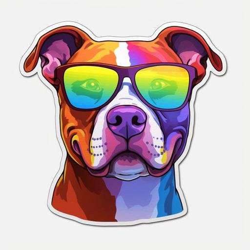 pitbull cartoon wearing rainbow sunglasses on white background sticker