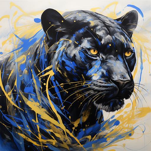 pittsburgh panther surrounded in waves of royal blue smoke and yellow shimmering diamonds with royal blue and yellow ribbons