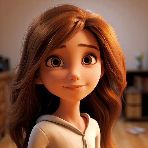 pixar 3d photo. mom, straight brown hair, hazel eyes, white skin