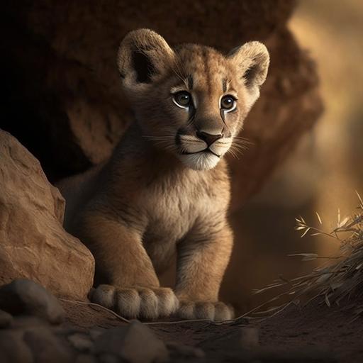 pixar cute mountain lion cub cinematic lighting, ultraHD uplighting 5:3 --v 4 --s 250