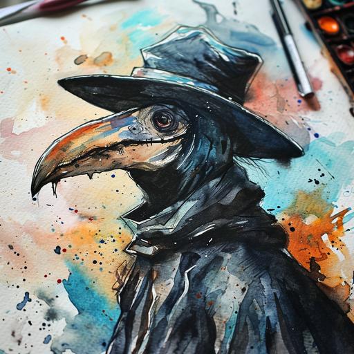 plague doctor, as a tattoo, watercolor --v 6.0