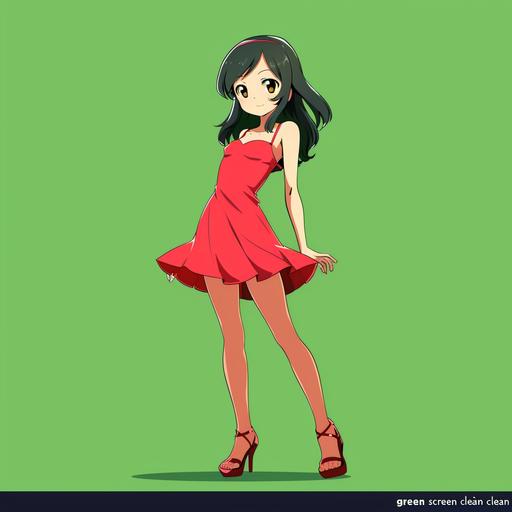 plain attractive cartoon anime girl in red dress, vinicunca shoes, on 