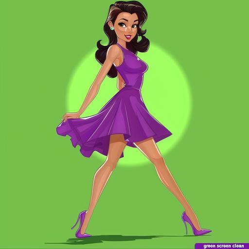 plain attractive cartoon anime woman in purple dress, vinicunca shoes, on 