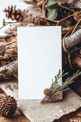 plain white greeting card mockup photograph nature theme, Professional photography, Photograph with a Sony Alpha a7 III at 1/160 sec, f/3.5. --no dark shadows --ar 2:3 --v 6.0