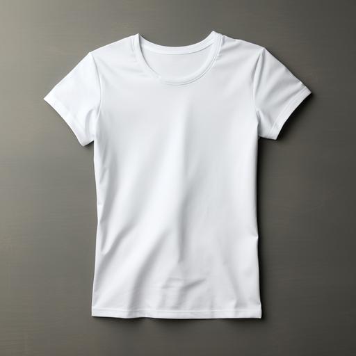 plain white t shirt suited for women, on grey studio background, iron t shirt