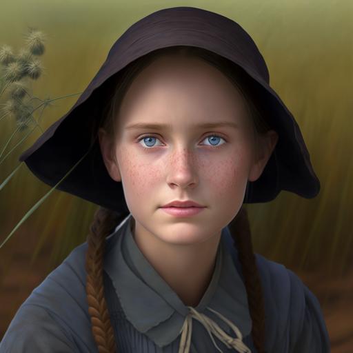 plains amish girl , plain of attire but her beauty is in her eyes . 16k , 3d , hd --v 4