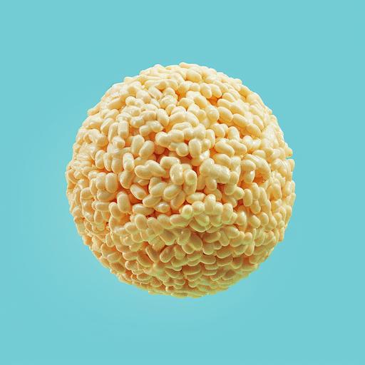 planet made of rice krispie treat, light blue background cgi, simple icon, dreamy lighting