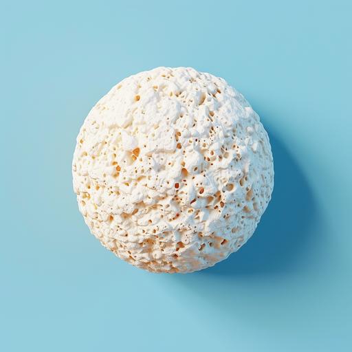 planet made of rice krispie treat, light blue background cgi, simple icon, dreamy lighting