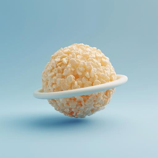 planet made of rice krispie treat, light blue background cgi, simple icon, dreamy lighting