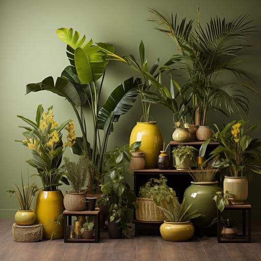 plantes exotiques en pots, pot moderne, palmiers, fougères --s 750