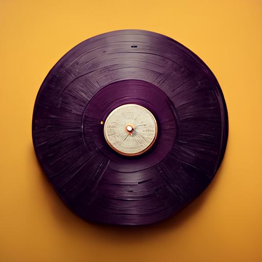 vinyl player, records, purple tones, top view, flat design, retro, minimalism