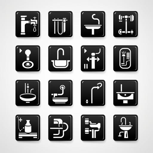 plumbing icons, black, seperate photos, modern