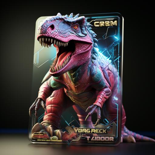 pokemon card dinosaur t-rex dj holographic 4K ultra realistic --s 750