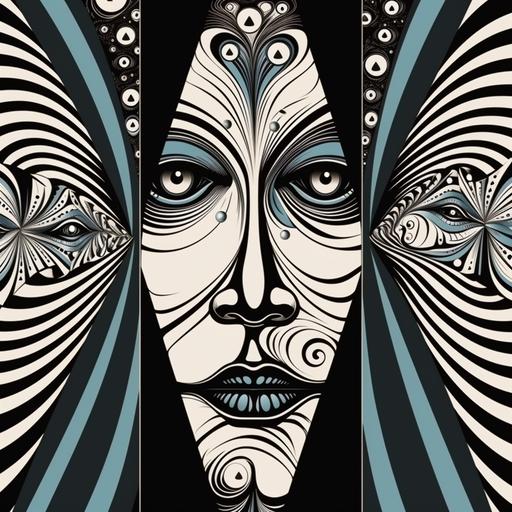 poker face, optical art in triptych style --v 5