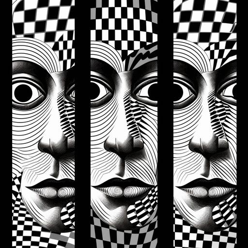 poker face, optical art in triptych style --v 5