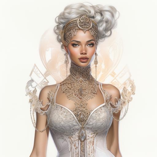 fashion design sketch retro futuristic female 1800s french very feminine lace courtisane dress for modelesque body add few egypt jewellary little french crown