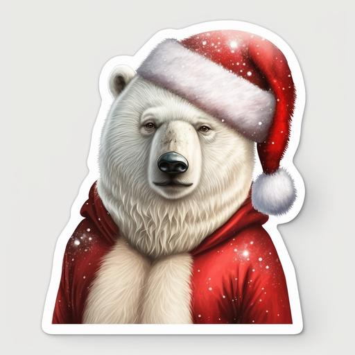polar bear Santa sticker --v 4