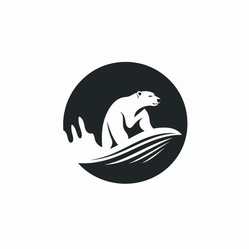 polar bear surfing logo, black and white, minimalist monogram, white background
