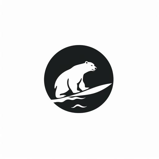 polar bear surfing logo, minimalist logo, black and white, vector