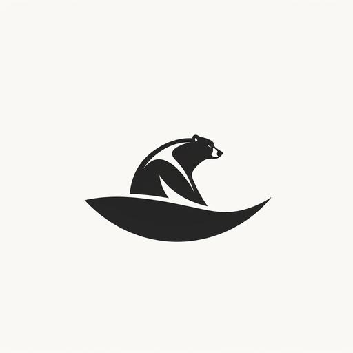 polar bear surfing logo, minimalist logo, black and white, vector