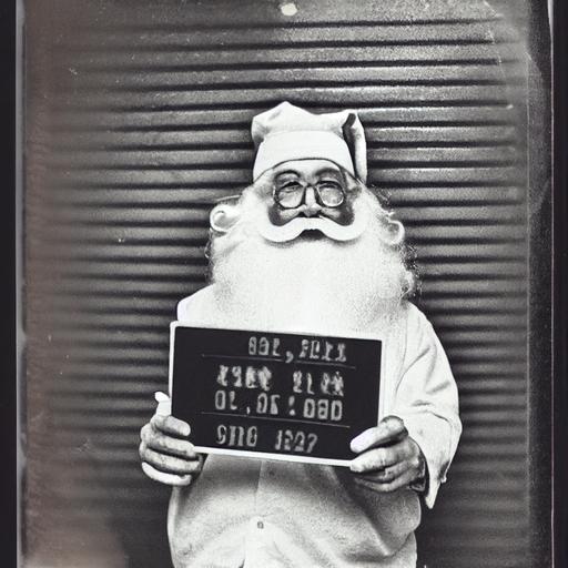police mugshot polaroid Santa holding table with number --testp