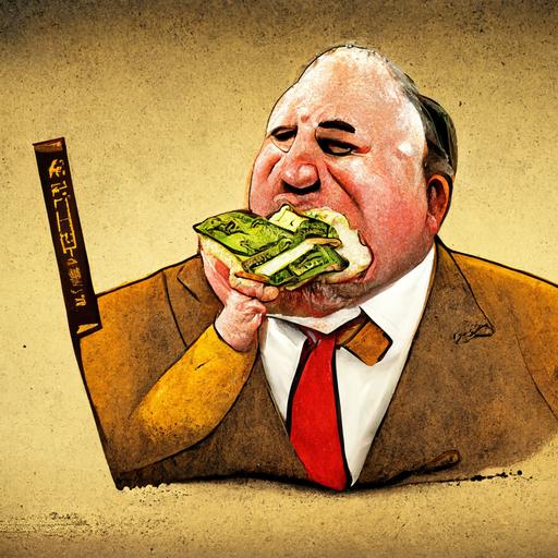 politician eating cash editorial cartoon
