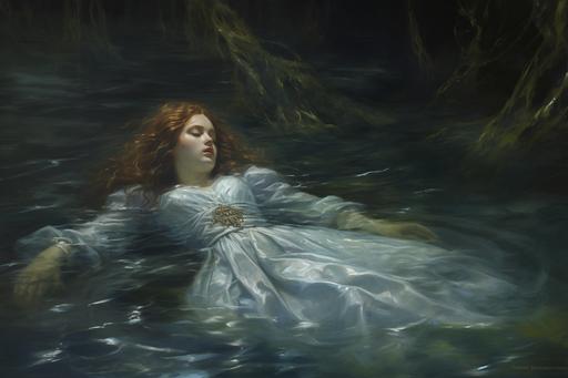 poltergeist Ophelia drowned in the river oil painting --ar 3:2 --v 5.2