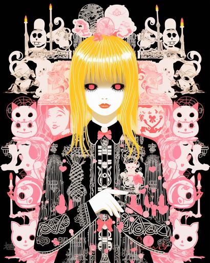 poltergeist male jugend magazine cover schematic diagrammatic solarized holo foil cute kawaii masculine shojo manga iridescent neon pastel color and gold, in the style of Sanrio Gary Baseman Tatsunoko Production studio HR giger Aubrey Beardsley gustave klimt Koloman Moser, in the style of poltergeist monshine --ar 4:5 --s 150