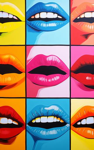 pop art andy warhol lips vibrant colourful --ar 10:16