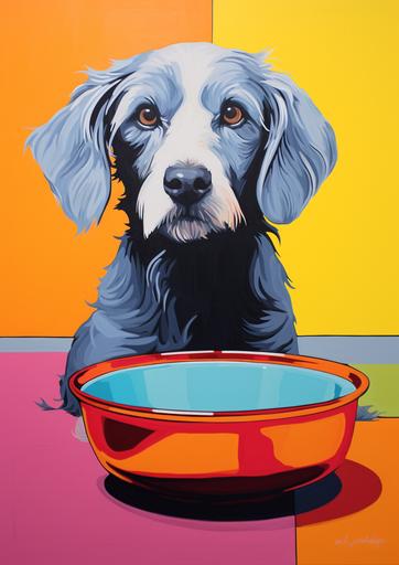 pop art of dog looking at empty bowl --ar 10:14