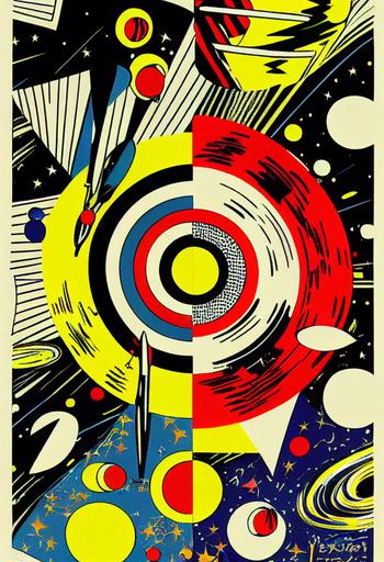 pop art poster, success and the universe and bullseye, by Roy Fox Lichtenstein, texture --test --ar 9:16