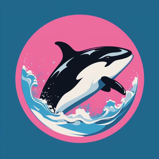 pop punk logo of a orca whale, pink and blue