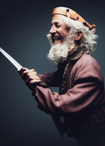 portrait of John Slattery age 60, laughing, dressed as a pirate holding a plastic sword, in haunted house with fog, 8k hyper realistic, detailed, portrait lighting, ultra high quality, octane render --testp --ar 3:4 --upbeta --upbeta --upbeta