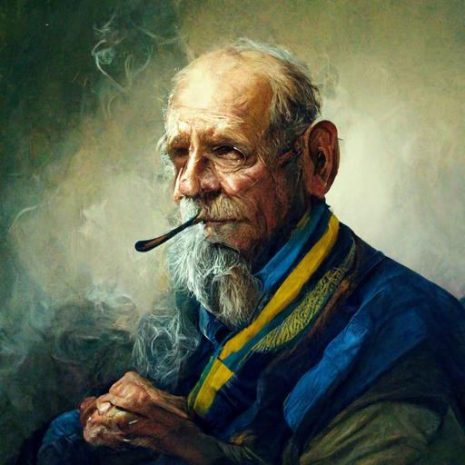 portrait of Sweden grandfather smoking a pipe