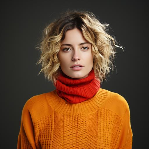 portrait of a gender neutral person, colored turtleneck sweater, 30yo --s 750 --style raw