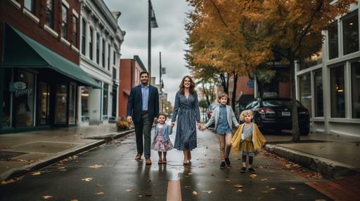 portrait of midwest family in down town athens ohio street --v 5.1 --q 2 --ar 16:9