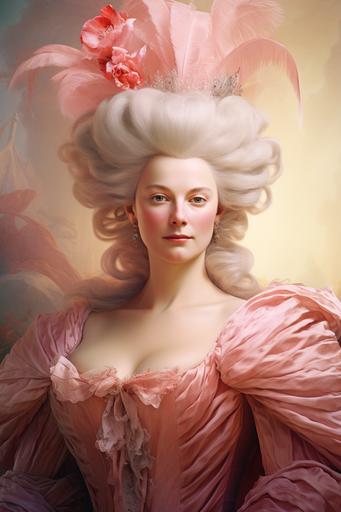 portrait of queen marie-antoinette in full geoglyph glory, in the style of elisabeth vigee le brun, 8k, digital, carnation pink colors --ar 2:3