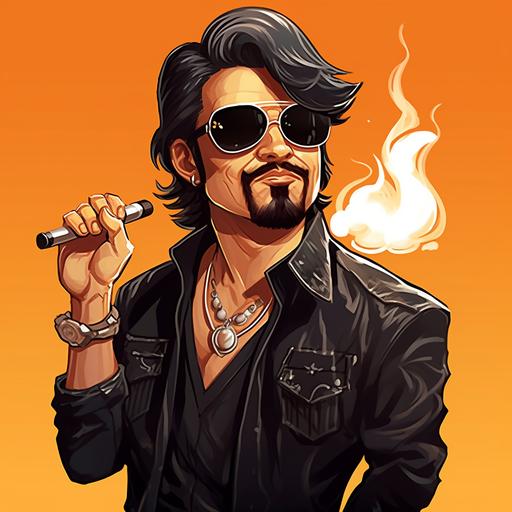 poses and expressions,Holding or smoking an ELECTRONIC CIGARETTE in the hand,men who A fusion of rock and cowboy-style electronic cigarette,Goatee, sunglasses, cartoon, cool, comedy,upper half of body