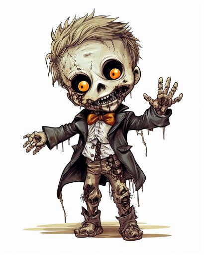 cute zombie baby reaching out his hands in hugging gesture, Steampunk style, detailed ink illustrations, white background, sticker design, --ar 4:5