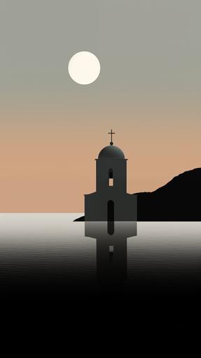 poster of a cycladic island, in the style of minimalistic portraits, print of a temple in front of the sea on a cyclydic island , in the style of minimalist backgrounds, ahmed morsi, epic landscapes, video montages, nicola samori, thomas w schaller, rough-edged 2d animation, joseph beuys, dark, foreboding landscapes, kerem beyit, sharp focus --ar 9:16