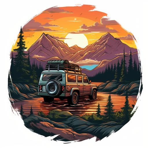 poster, sticker, family4x4, nature, mountains, trees, offroad, car, 4x4, tent, view, sunset, sunrise, lake, sea, river, tshirt project,