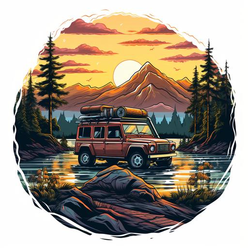 poster, sticker, family4x4, nature, mountains, trees, offroad, car, 4x4, tent, view, sunset, sunrise, lake, sea, river, tshirt project,
