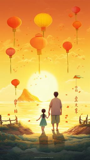 festival poster,this is a chinese father's day ,cartoon movie poster,dad hold daughter and son's hands,They laughed happily at the seaside,,copywriting and layout,The background environment is very rich,ultra high definition,32K UHD，by movie Luca --ar 9:16 --seed 2215117344 --q 2 --v 5 --s 750