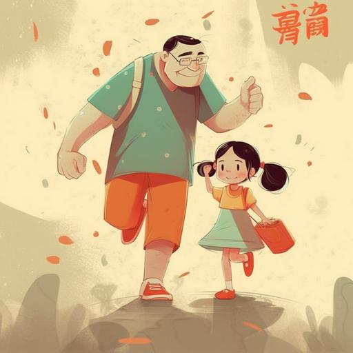 festival poster,this is a chinese father's day ,cartoon poster,Dad lifts daughter up by hand,They laughed happily,copawriting and layout,father daughter relashionship,ultra high definition,32K UHD --q 2 --v 5 --s 750