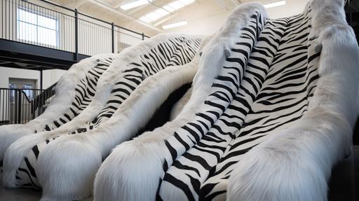 zebra fur upholstery, upholstered theme park water slide --ar 16:9