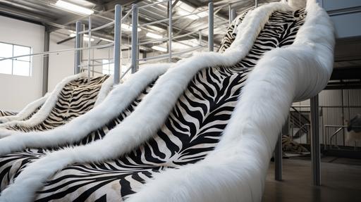 zebra fur upholstery, upholstered theme park water slide --ar 16:9