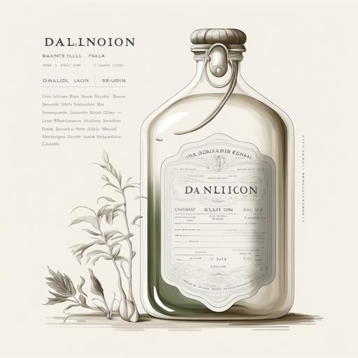 potion label , clean lines, neutral tones, simple design, white, juniper, ginSurrealism Salvador Dali --v 4