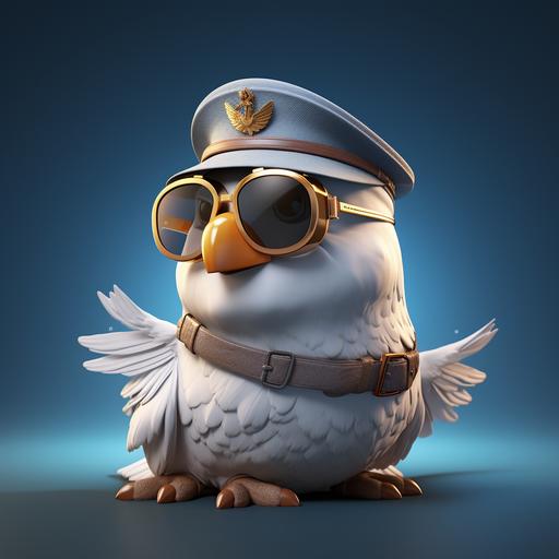 Create a dove as a 3D rendered matte cartoon in Noah's Ark. Side profile sitting. Wearing aviator pilot hat and goggles. The image should be child-friendly and suitable for a children's storybook