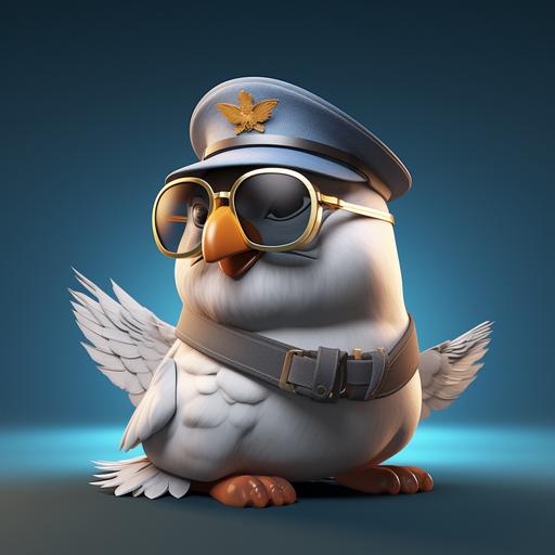 Create a dove as a 3D rendered matte cartoon in Noah's Ark. Side profile sitting. Wearing aviator pilot hat and goggles. The image should be child-friendly and suitable for a children's storybook