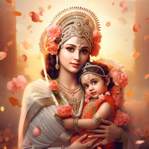 Create image of Maa Kaushlya with her baby Lord ram